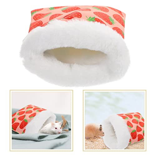 POPETPOP Hamster Sleeping Bag : Winter Warm Hamster Snuggle Sack Strawberry Printed Small Pet Nest for Ferret Hedgehog, 7.86X6.29X0.39in