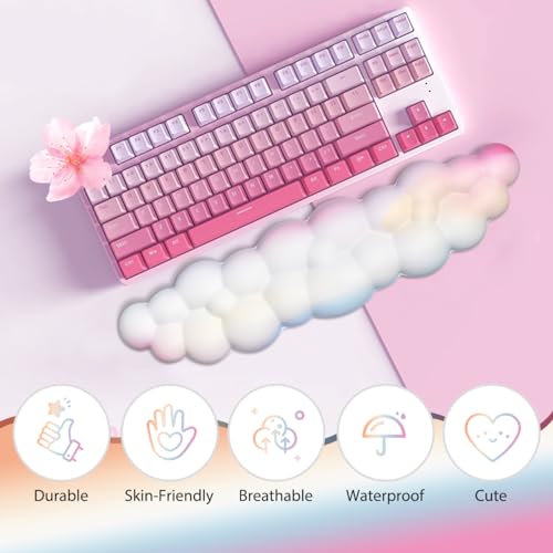 JIKIOU Upgrade Leather Cloud Wrist Rest for Keyboard and Mouse & Cup Pad | Wish Gift-Cute Cloud Shape, Comfortable and don’t Irritate to Skin, Non-Slip PU Base,Soft Memory Foam filled for Pain Relief - color: 02rainbow