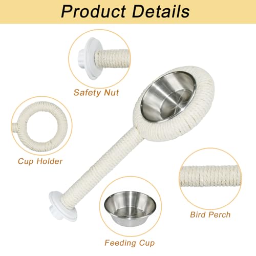 ASOCEA Bird Perch Feeding Cup,Bird Bowls for Cage Parakeet Feeder Parrot Food Bowls Parrot Cage Accessory for Budgie Lovebird Cockatiel Parakeet Canary Finch Small Parrots,Beige - color: beige bird feeding cup