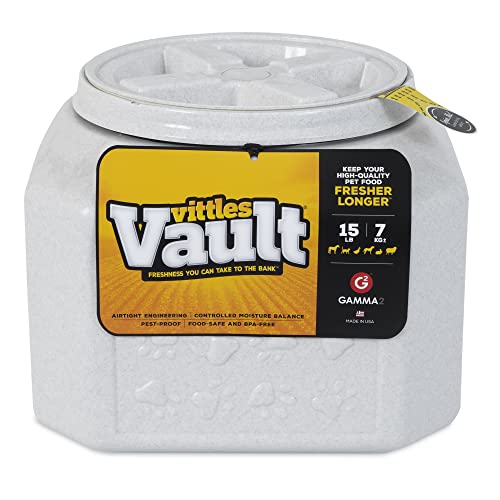 Gamma2 Vittles Vault Dog Food Storage Container with Airtight Lid, holds up to 10-15 Pounds of Dry Pet Food, Cat Kibble and Bird Feed, BPA Free, Made in USA, Without Scoop