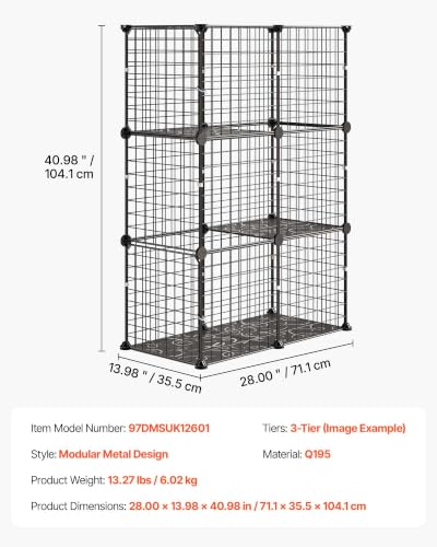 VEVOR Cat Cage 3-Tier 28"x13.98"x40.98" DIY Cat Playpen Indoor Enclosure, Detachable Metal Wire Kennel Crate, Large Exercise Place Ideal for 1-2 Cats, Kittens, Rabbits, Ferrets & Small Animals, Black - size: 28.0"L x 14.0"W x 41.0"H