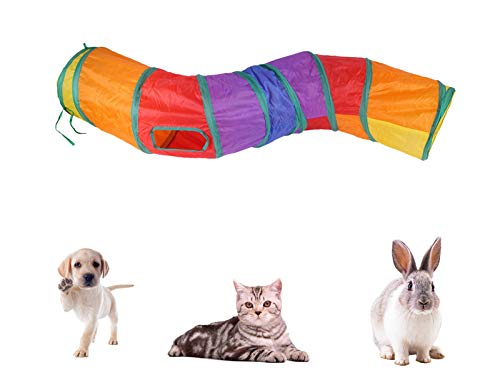 iCAGY Cat Tunnel Toys for Indoor Cats Kittens Rabbits, Pet Toy Play Tunnels | Interactive Crinkle Pop Up Tunnel Toys, Relieve Cat Boredom, Rainbow 47" Shape S - color: Rainbow