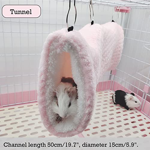 SEIS 3 Pcs Plush Hamster Hammock Set Sugar Glider Hanging Cage Accessories Set Small Animal Hammock Channel Mat for Guinea Pig Rat Gerbil Squirrel Birds Parrot (Pink) - color: Pink