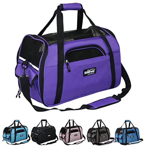 EliteField Soft-Sided Pet Carrier for Cats & Small Dogs (3-Year Warranty) | Airline Approved, Removable Bed & Cover, Built-In Leash, Luggage Sleeve, Seat Belt Loop, Waterproof, Durable, Foldable - color: Purple, size: 21.0"L x 12.0"W x 13.0"H