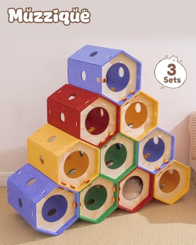 Thickened Felt Cat Tunnel, Connectable Modular Cat Hideaway Bed Rabbit Cave | DIY Toys Sturdy Kitten House, Bunny Hideout Entertainment, Washable Cozy Hole, Crinkly Scratching Cube for Indoor Cats, 1 Set