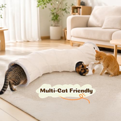 Ownpets S-Shape Cat Tunnel Toy 48"L x 10"D, for Cats, Puppies & Small Pets | Collapsible for storage, tear-resistant oxford fabric, connects to other tunnel, with peek hole, feather wand, indoor/outdoor - size: 10 Inches in Diameter