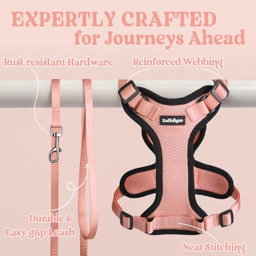rabbitgoo Cat Harness and Leash Set, Escape Proof Vest, Light Salmon Pink | Soft Breathable Mesh, Easy Adjustable Fit, Snap Buckles, Sturdy Clip, Reflective Strips, for Kittens & Small Cats Walks, Xxs - color: Light Salmon Pink, size: Xxs