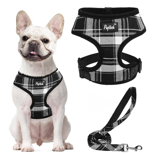 PUPTECK Soft Mesh Dog Harness and Leash Set Pet Puppy Cat Comfort Padded Vest No Pull Harnesses, Black, S - color: Black, size: S (NECK: 12", CHEST: 14"-18")