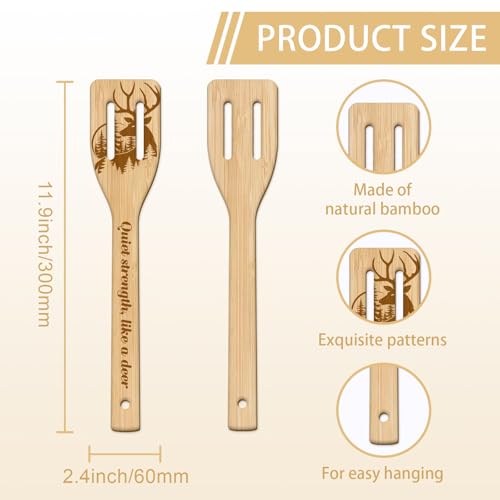 GLOBLELAND 6 Pcs Deer Wooden Spoons Utensil Set Forest Deer Bamboo Carving Kitchen Cooking Utensils Wooden Engraved Cooking Spatula Sets for Kitchen Fun House Warming Gift - color: Deer