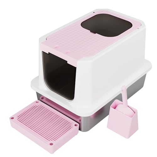 RIZZARI Enclosed Cat Litter Box with Scoop, Large Covered Litter Box | Helps Reduce Litter Tracking,Enclosed Privacy Space,Easy Top-Access Cleaning,Large Interior Capacity,Includes Litter Scoop - color: Pink