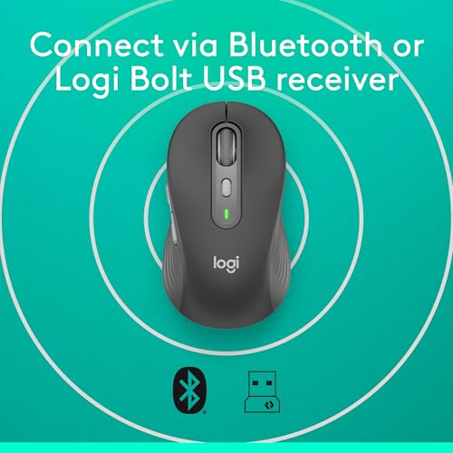 Logitech Signature Plus M750 Wireless Mouse – for Small to Medium Hands, SmartWheel, Bluetooth, Multi Device, 24-Month Battery, Silent Clicks, Customizable Side Buttons, Contoured Shape - Graphite | Wireless navigation with Bluetooth connectivity, USB rec