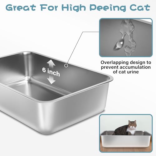 Stainless Steel Litter Box, 17.7"x13.8"x6" Medium to Large Metal Litter Box for Kitty/Cat/Rabbits, Easy to Clean, Non Stick Litterbox No Smell for Adult Cats - size: Medium(17.7"x13.7"x6")