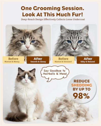 2-in-1 Cat Grooming Brush for Dematting & Deshedding | Cat Brushes for Indoor & Long Haired Cats - Professional Undercoat Rake, Safe Detangles Matted Fur & Removes Loose Fur