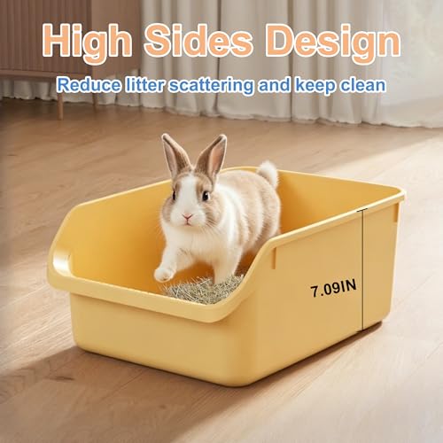 Rabbit Litter Box with Low Entry, High Back Splash Guard for Guinea Pigs, Hamsters, Hedgehogs, Chinchillas & Small Animals, Easy Clean Potty Training Pan for Cage (Yellow) - color: Yellow
