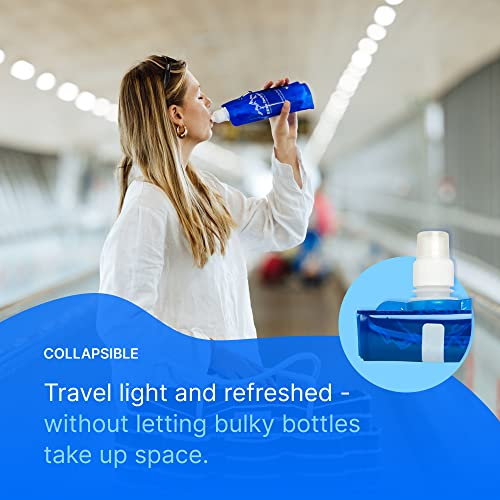 Elite Screens Collapsible Water Bottles - 10-Pack, 16.9 oz, Blue - Foldable & Reusable Water Bottle with Carabiner Strap for Hiking, Camping & Cycling - Long Flight Must-Haves & Theme Park Essentials