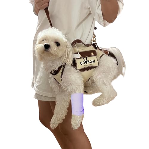 Wakytu Dog Lift Harness Dog Carrier VES Harness Adjustable Leash with Small Puppy Treat Bag,Fits Most Cars,XS | stylish puppy sling carrier with handle & pocket,adjustable leash,walking & travel - color: 1.0 White, size: X-Small(2-5 LBS)