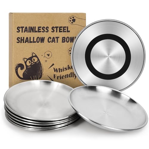 Supet Cat Plates for Wet Food, Non Slip Food Bowls Whisker Friendly, Stainless Steel Shallow Wide Dishes for Indoor Cats (13Oz, 8Pcs) - size: 8Pcs