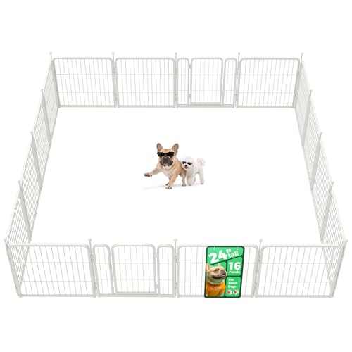 FXW Rollick Dog Playpen, Indoor, Yard & RV Camping, 24" H, 16 Panels | Easy setup, Heavy-duty, DIY layouts, Walk-through gate, for Puppies & Small Dogs, Patented - color: White, size: 24"H