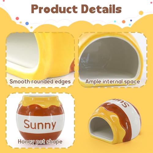 WishLotus Ceramic Hamster Hideout, Cute Honey Jar Shaped Hamster House, Large-Opening Small Animal Hideout, Small Animal Hideout Habitat Decor for Dwarf Hamsters Gerbils Chinchilla (Yellow-Brown) - color: Yellow-Brown