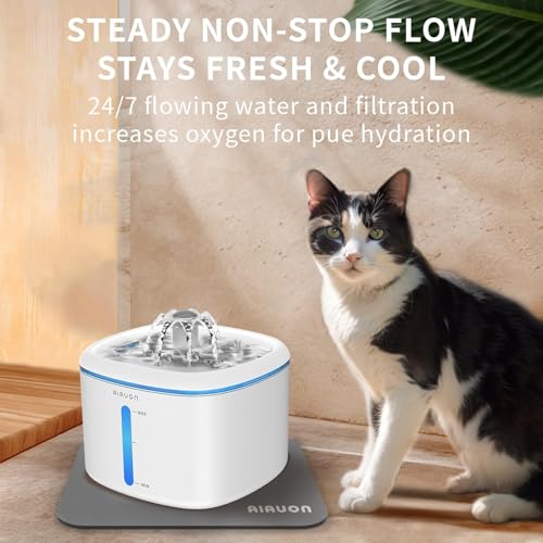 Cat Water Fountain,2.5L/84oz Pet Water Fountain for Cats Inside, Cat Fountain for Drinking with Ultra Quiet Pump(≤20dB)& LED Blue Light - for Pets S - color: W01-8-Cushion