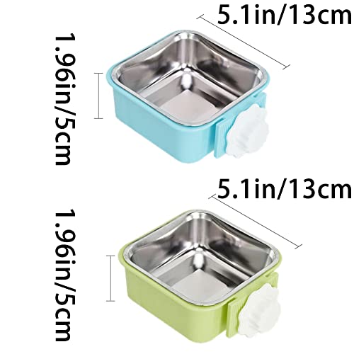Crate Dog Bowl,Removable Stainless Steel Water Food Feeder Bowls Crate Coop Cup,Pet Cage Bowls with Bolt Holder for Cat, Puppy, Birds, Rats, Rabbits Small Animals ((Blue+Green) Square, Large) - color: (Blue+Green) Square, size: Large