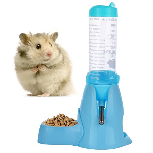 Guardians Hamster Water Bottle, Little Pet Automatic Drinking Bottle with Food Container Base Hut Hanging Water Feeding Bottles Auto Dispenser for Small Animals(125ml,Blue) - color: Blue, size: 125ml