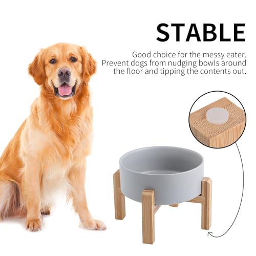 Grey Raised/Elevated Ceramic Dog Bowl for Medium Large Sized Breeds,Large Dog Food Water Bowl with Stand,8 in Non Slip Heavy Weighted 1800ml/ 7.6 Cups/60 OZ - color: Grey, size: 8 in