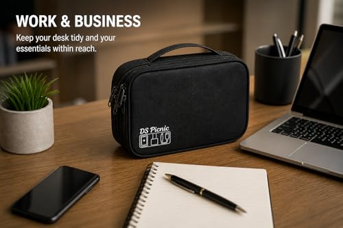 Electronic Organizer Travel Essentials Case, Waterproof Double Layer Cable Storage Pouch Bag for Charger, USB Cords, Power Bank, Phone Mouse SD Card Earphone Camera, Tablet (Up to 11 inch)