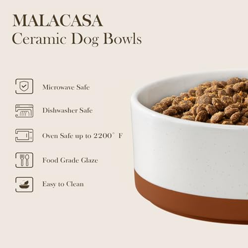 MALACASA Ceramic Dog Bowls Small Size Dog with Wood Stand, 1.5-Cup Ceramic Puppy Bowls for Cats & Small Dogs, Dual Food and Water Bowls with Weighted Non-Slip Base, Glaze Matte,14 Oz - color: Vanilla White（2 PCS with Stand）, size: S-1.5 Cups
