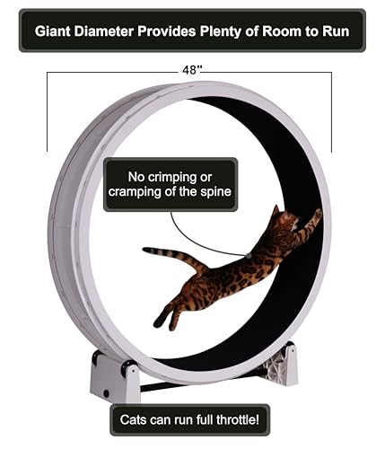 One Fast Cat - Cat Exercise Wheel - Made in the USA - 48" Diameter - Gen. 7 | White with Black Felt Traction Pads and Solid Black Inline Wheels - color: White Wheel / Black Felt / Solid Black Inline