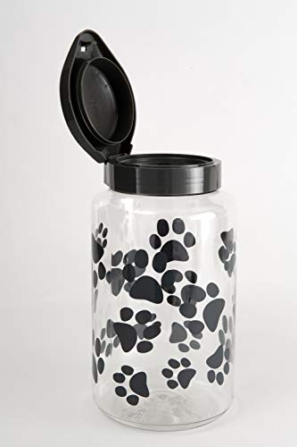 Lixit® Dog Treat Plastic Jar - Airtight Food and Treat Storage Jars for Dogs, Cats, Small Animals and Birds - Made in USA (Paw Prints - Gray, 128 Ounce (Pack of 2)) - size: 128 Ounce (Pack of 2)