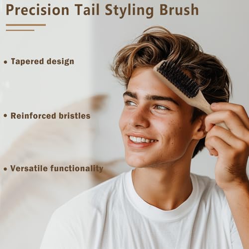 Bristle Hair Brush with Wide Rat Tail for Smoothing Hairs, Ponytail Bun Grooming, for Sectioning and Parting