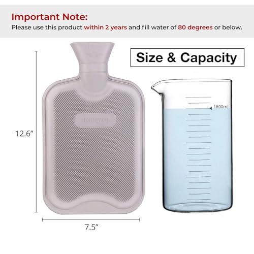 HomeTop Premium Classic Rubber Hot Water Bottle with Triceratops Cover | Natural rubber hot water bottle,Long-lasting heat retention,Snuggly all-night warmth - color: Gray/Monkey