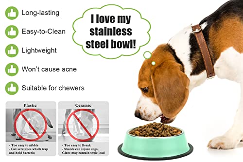 Stainless Steel Dog Bowls, Food and Water Non Slip Anti Skid Stackable Pet Puppy Dishes for Small, Medium and Large Dogs (2 Pack) - color: Aqua, size: ¾ Cup/7 oz