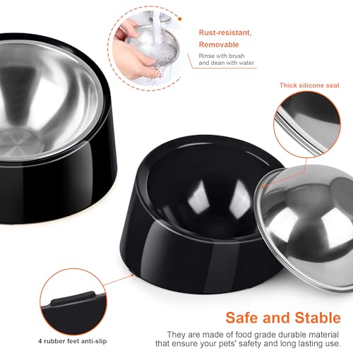 Tilted Dog Bowl Non-Slip & Non-Spill Pet Feeder with Elevated Detachable Melamine Stand, Easy to Get Food Dog Dish, S/100ml Black - color: Black, size: Small(100ml)