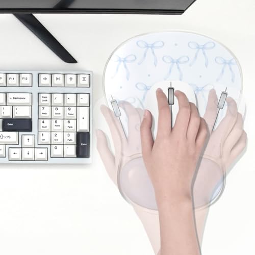 Blue Bow Mouse Pad with Gel Wrist Rest Support - Ergonomic Cooling Mousepad Support with Non-Slip Base for Computer/Office/Home - color: Blue Bow
