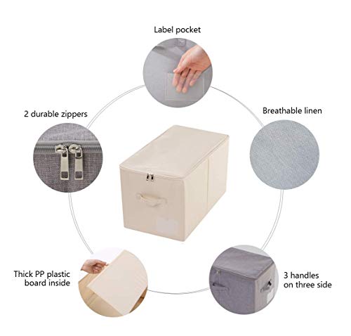 2pcs Zip Lidded Wardrobe Blankets Organizer Storage Bins, Folding & Sturdy | 22"X13"X12.6", clothing, duvets, sweaters, jeans organizer, foldable dustproof,washable,save space,3-side zip openning, rigid - color: Beige