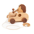 Hedgehog Pull Toy | Montessori Wooden Pull-Along Walking Toy with Wooden Grip Ring | Natural Drumming Sound for Kid Toddlers