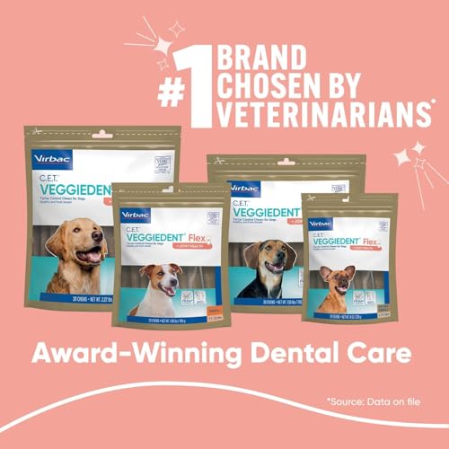 C.E.T. Veggiedent Fr3sh & Flex Plaque and Tartar Control Chew for Dogs, M | Dog joint health dental chews, mobility support, plant based chews, VOHC approved for plaque & tartar, fresh breath - style: Medium 22-66lbs