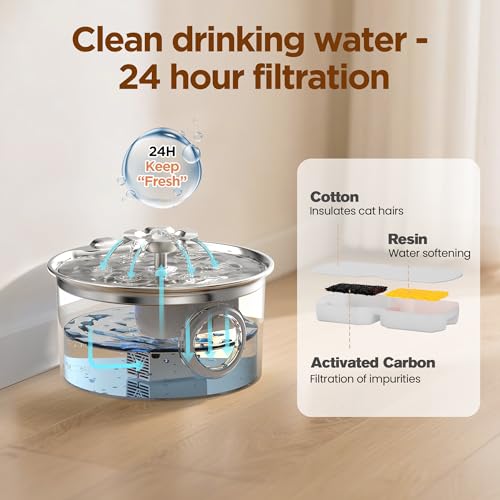 Stainless Steel Cat Water Fountain: 88oz/2.6L Pet Fountain for Drinking | Water Fountain for Cats Inside with Flower Quiet Cat Dispenser Kitty Drinking Fountain Indoor - Gifts for Pets, Small Animals