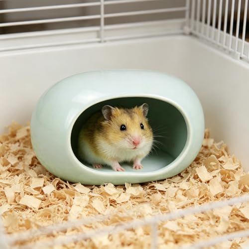 Ceramic Hamster Hideout, Cooling Hamster House All-Season Small Animal Cave, Easy to Clean Cave for Dwarf Hamsters, Gerbils, Mice (Light Green) - color: Light Green