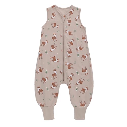 Miracle Baby Sleep Sack with Feet, 0.5 TOG 100% Cotton Wearable Blanket with Legs, Sleeveless Sleeping Bag for Babies(2 Pack) - color: Deer + Hedgehog, size: M (12-24 Months)