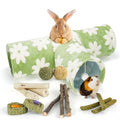Bunny Tunnels & Tubes Collapsible 3 Way Rabbit Hideout with 13pcs Toys for Bunny Guinea Pig Hamster Chinchilla Hedgehog Rat Ferret Kitten (Flannel Flower) - color: Flannel Flower