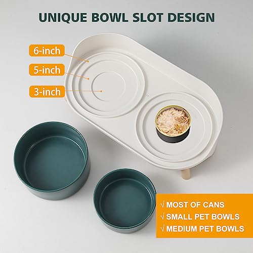 Raised Cat Food and Water Bowl Set - Elevated Ceramic Dishes with Non-Slip Stand and Splash Guard for Small Dogs - 2 x 320 ML (4.9 OZ) - Green - color: Green, size: Small