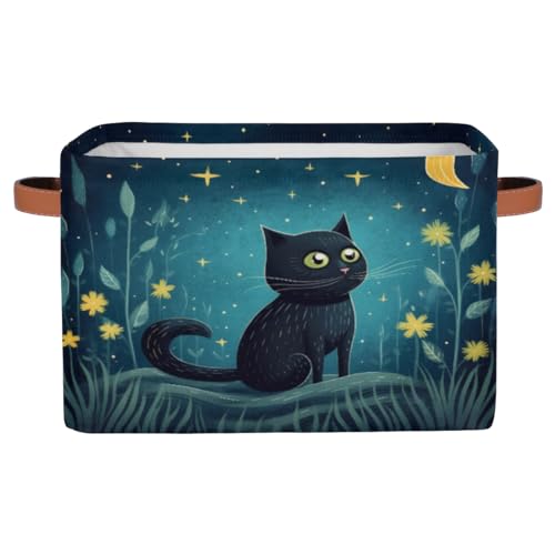 Cute Cat Storage Basket, Star Flower Foldable Storage Bin with Handle Fabric Rectangular Storage Box Organizer for Closet Shelf Home Office Nursery Toy Basket, 2 Pack - size: 2 Pack