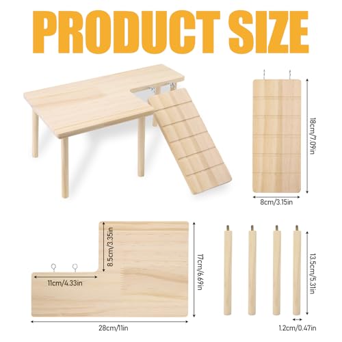 Wooden Hamster Platform with Legs, Guinea Pig Ramp with Platform | Wood Guinea Pig Hideout with Ladder for Small Animal, Hamster Climbing Toys, Pet Cage Accessories