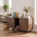 PETSITE Cat Litter Box Enclosure Furniture for 2 Cats, Large Litter Box Cabinet with Scratching Board, and Adjustable Foot Pads, Indoor Cat House TV Stand Side Table, Double Hidden Litter Box - color: Coffee