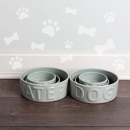 Ceramic Pet Bowl for Dogs and Cats, Food and Water Dish, 8 Cup Capacity, Large, Grey, Dishwasher and Microwave Safe - color: Grey, size: Large