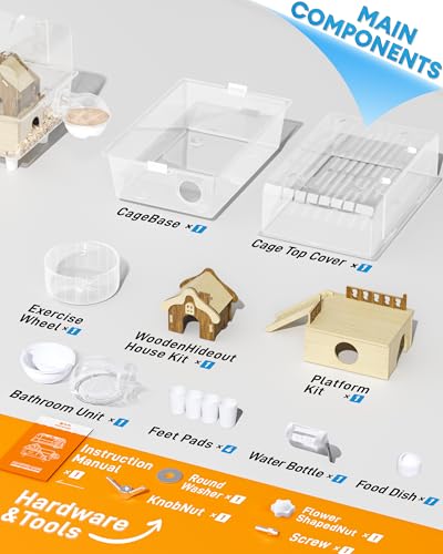 5s Assembly Hamster Cage, 17" Double Decker Small Animal Habitat | With Accessories, Stackable Travel Carrier for Dwarf Hamsters, Gerbils, Mice (Full Clear, Tool-Free)