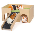 Wooden Guinea Pig Hideout Castle with Stairs,Small Animal Bed Hut Habitats Spacious 2-Level Detachable Small Pet House for Rabbits, Hamsters & Chinchillas Bunny (Green) - color: Green